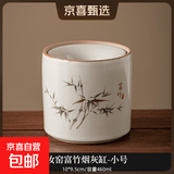 汝窑茶渣缸家用大号带盖防飞灰茶盂茶洗茶道配件茶水桶陶瓷储水罐 汝窑富竹茶渣缸-小号