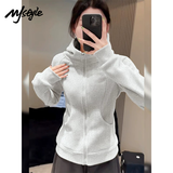 MJ STYLE收腰连帽卫衣外套女装2026年春秋新款小个子纯色修身拉链开衫上衣