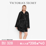 维多利亚的秘密维密秋冬加厚毛绒睡袍浴袍女柔软舒适系带居家睡衣 54A2黑色-短款 11190727 XS /S