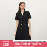 范思蓝恩正式气质通勤连衣裙女夏季收腰显瘦面试西装裙 黑色 S