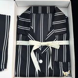 LULU CARTER蔡徐坤同款真丝睡衣男女情侣款秋冬季高端桑蚕丝家居服条纹礼盒装 黑色条纹男款-长袖长裤 【现货秒发】 L 【建议100-120斤】