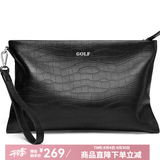 高尔夫（GOLF）男士手包头层牛皮柔软手抓包鳄鱼纹信封包商务休闲手拿包零钱包 黑色