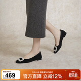 千百度（C.BANNER）单鞋女芭蕾舞鞋晚晚风平底鞋A24180005 黑色(绒面) 38