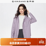 佐丹奴法兰绒衬衫女新款纯棉美式学院风宽松连帽格子衬衫13345860