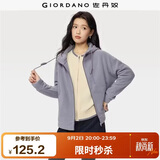 佐丹奴外套女摇粒绒品牌胶章宽松连帽拉链卫衣开衫女05373854