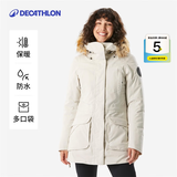 迪卡侬（DECATHLON）男女防风防水外套加厚保暖棉衣棉服棉袄男中长款派克大衣NH900 女款-浅白垩灰-NH900 XL