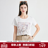 帕罗（PALUOPO）短袖印花t恤上衣女夏桑蚕丝韩版正肩半袖莫代尔圆领百搭打底衫 白色 马头 XL (170/92A)