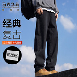 马克华菲（MARK FAIRWHALE）牛仔裤男士秋冬季美式宽松阔腿裤子男潮休闲裤男裤 黑色 M