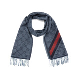 GUCCI 古驰 Gucci围巾 男女情侣款羊毛双G时尚长款围巾 深蓝色 570603 3G200 4068