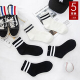 伦洛弗白色袜子女中筒袜韩版ulzzang薄款春秋季网红ins潮百搭学生运动 黑色系