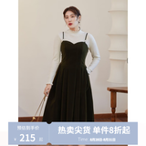 独束大码女装丝绒吊带连衣裙女冬装新款胖mm法式气质背带裙显瘦 橄榄绿 L