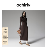OCHIRLY【特享折扣】抗起球羊毛针织连衣裙长款气质秋季尖货 深啡 L