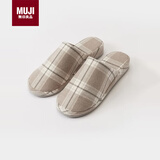 MUJI男女通用 棉法兰绒 厚底拖鞋 米色粗细格纹   42 (260mm)L
