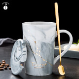 BUDINGCIYI大理石纹星座陶瓷水杯子情侣马克杯带盖勺咖啡杯生日礼物送男女友 金牛座-普通包装