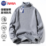 NASA GISS高领毛衣男秋冬大码保暖针织衫男士毛线衣 高领浅灰 2XL
