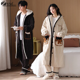 姿妍梦（ZI YAN MENG）情侣睡袍长款秋冬季加绒加厚珊瑚绒男士睡衣套装大码家居服一体式 Y9964#款-睡袍+长裤 M 码 女款160/85-110斤