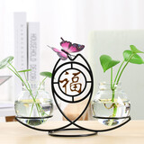 裕轩堂 花瓶玻璃水培器铜钱草绿萝水养花盆家用客厅办公室桌面装饰摆件 铁艺花瓶9号 中等