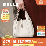 百丽女包质感真皮菜篮子送礼缎面丝巾手提包BL828BX5 白