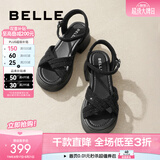 百丽（Belle）满钻条带繁星休闲凉鞋女商场款厚底凉鞋A9S2DBL4 黑色 38 (240mm)