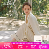 金三塔真丝睡衣女套装100%桑蚕丝[丝滑亲肤]可外穿居家服情人节礼物 [温柔]19姆米珍珠白 包扣/贝壳扣随机发 L