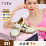 他她（TATA）通勤百搭乐福鞋春季新款方跟小皮鞋女一脚蹬单鞋WCPA1AA5 米白 38