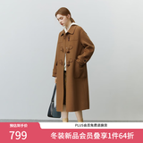 范思蓝恩22FS4106韩系气质牛角扣大衣女秋冬学院风双面羊毛呢外套 驼色 XS