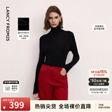 朗姿【C位针织 Basic衣橱】朗姿25纯羊毛可机洗高领针织衫秋冬新款女 黑色 M