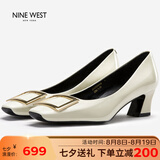 NINE WEST玖熙女鞋气质高跟皮鞋女士方头单鞋女七夕礼物 NH434045FK 米白37