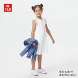 优衣库童装女童拼接连衣裙/短袖裙子483390 00 白色 160