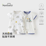 欢喜小熊婴儿短袖连体衣夏季薄款纯棉哈衣睡衣男女初生宝宝衣服2件装