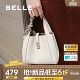 百丽女包质感真皮菜篮子送礼缎面丝巾手提包BL828BX5 白