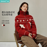 茵曼（INMAN）【北极绒】费尔岛提花毛衣2026秋女装新款翻领开衫外套 红色 XL