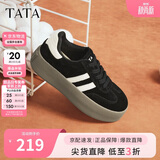 他她（TATA）新款复古增高厚底板鞋女平底德训阿甘鞋 黑/白 38