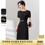 尚都比拉设计感拼接连衣裙夏季高级感气质百褶裙小个子中长裙子 雅黑色 L