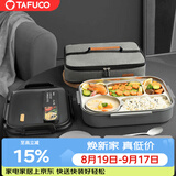 泰福高（TAFUCO）饭盒304不锈钢五格餐盘防烫学生便当盒配餐具保温袋2.4LT5218棕色