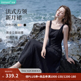 茵曼（INMAN）法式方领收腰显瘦吊带连衣裙2026夏季新品女装高级感气质裙子 黑色 XL