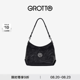 GROTTO个乐经典黑石hobo包大小号植鞣绵羊皮腋下单肩斜挎软包通勤礼物 经典黑 银标S