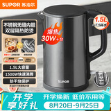 苏泊尔（SUPOR）电水壶 热水壶电热水壶1.5L小容量 304不锈钢双层防烫全钢无缝开水壶 SW-15J626