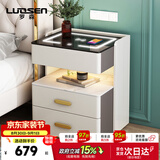 罗森（LUOSEN）智能床头柜三层卧室多功能无线充电储物柜 深灰+白