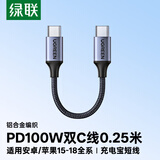 绿联双头Type-C数据线适用华为荣耀超级快充PD100W/88W充电线小米苹果17/16e/15平板笔记本0.25米短线
