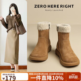 ZHR则则雪地靴女2026新款冬季加绒加厚女靴羊羔毛平底短靴女 EH97A驼色36
