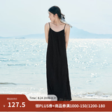 茵曼（INMAN）波西米亚吊带油画连衣裙女2026夏季新款度假裙子 黑色 M