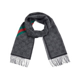 GUCCI 古驰 Gucci围巾 男女情侣款羊毛双G时尚长款围巾 黑灰色 570603 3G200 1466