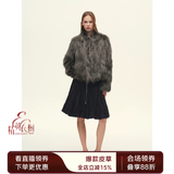付智恩 芦苇花 进口sagafurs狐狸毛皮草轻盈年轻感圆领毛毛外套女 灰绿色-立领|芬兰Sagafurs进口狐狸毛 S