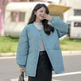 花田衣亩羽绒服女2024新款秋冬季圆领轻薄宽松中长款慵懒风外套90%白鸭绒 蓝色 90%鸭绒圆领 L#推荐体重（105-150斤）