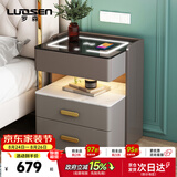 罗森（LUOSEN）智能床头柜三层卧室多功能无线充电储物柜 深浅灰