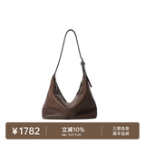 裘真（qiuzhen）【明星同款】植鞣胎牛皮腋下经典hobo包通勤真皮女包 咖啡色-小号(胎牛皮版) 小包/大包