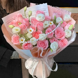馨仪鲜花速递玫瑰向日葵康乃馨花束送女友老婆生日礼物同城配送 21朵粉玫瑰混搭花束