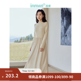 茵曼（INMAN）2026秋冬女装新款灯芯绒连衣裙新品长袖休闲针织礼服中长裙子 淡香杏-18348727 44.1%粘纤 31.4%锦纶 24.5%聚酯纤维 M
