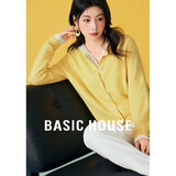百家好（Basic House）春秋新款羊毛针织开衫女连帽假两件外搭设计感潮流显瘦  黄色 M